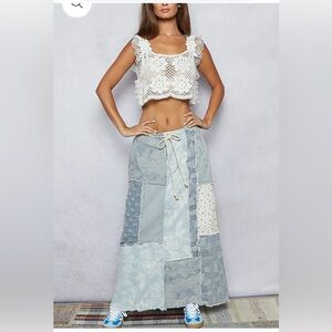 POL Light Blue Patchwork Floral Maxi Skirt. Size Small. New!
